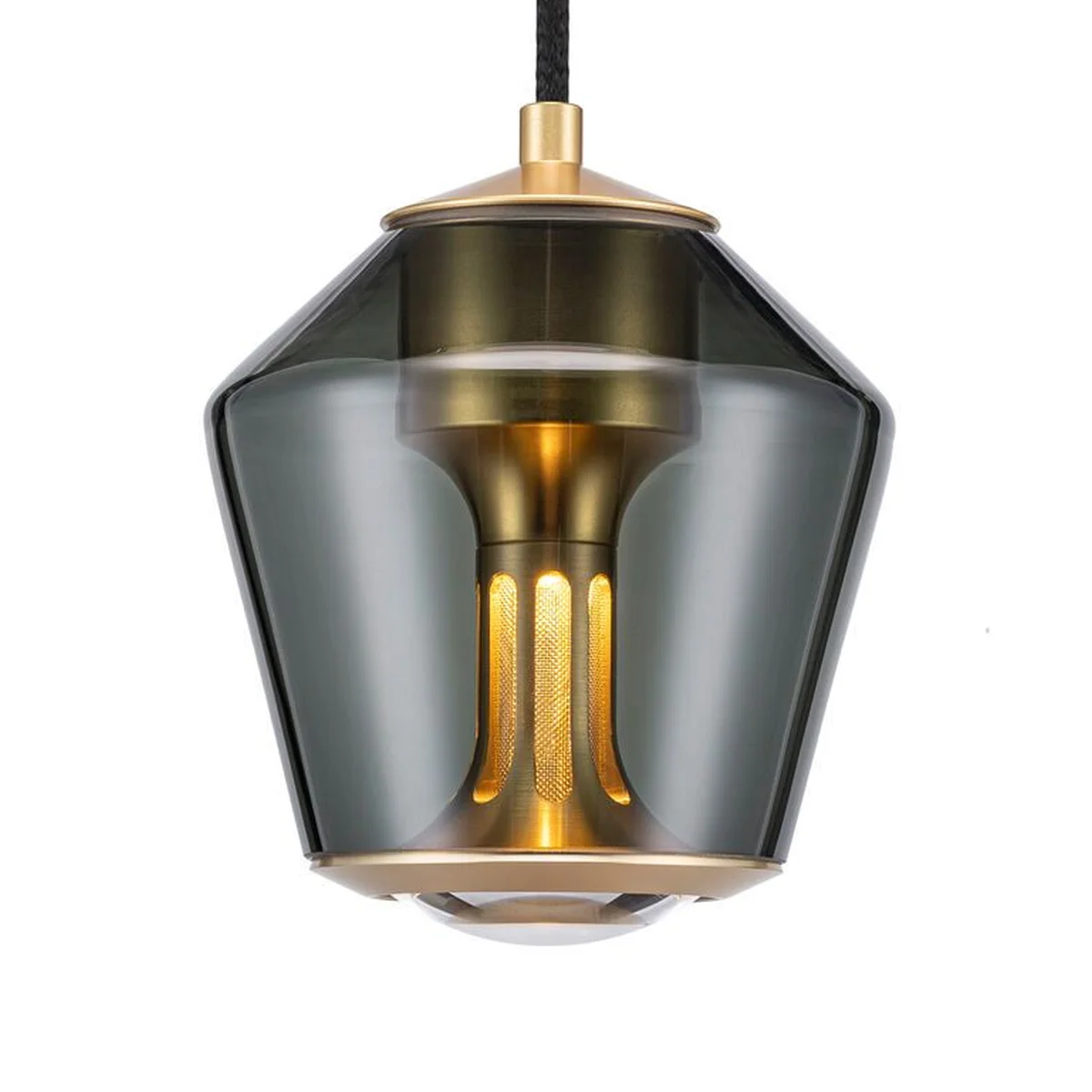 ETHICS Single Pendelleuchte Nahaufnahme vom Glasschirm Schwarz Gold