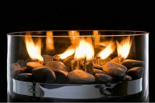 Fire Tischkamin / Öllampe mit Steinen, Edelstahl von PHILIPPI Fire Tischkamin / Öllampe mit Steinen, Edelstahl