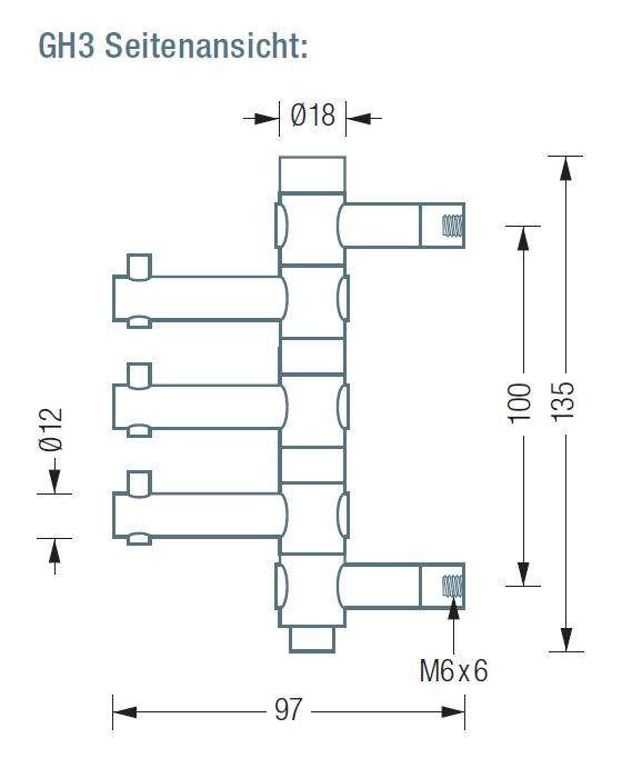 GH3 Wandhaken mit 3 drehbaren Haken, Edelstahl