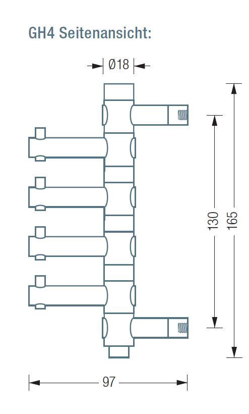 GH4 Wandhaken mit 4 drehbaren Haken, Hhe 165 mm, Tiefe 97 mm.