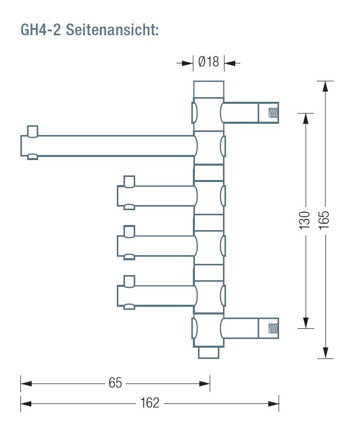 GH4-2 Garderobenhaken mit 4 drehbaren Haken