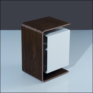 CARU Beistelltisch mit schwenkbarem Fach Nussbaum, Metall wei�