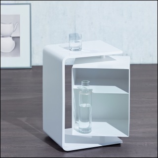 CARU Beistelltisch mit schwenkbarem Fach Eiche wei�, Metall wei�