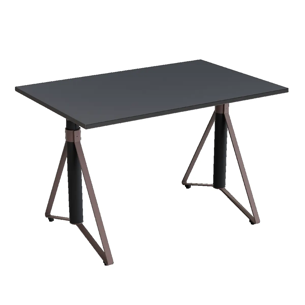 Elektrisch h�henverstellbarer HEB Tisch mit ASH furnierter Tischplatte in der Farbvariante Marron.