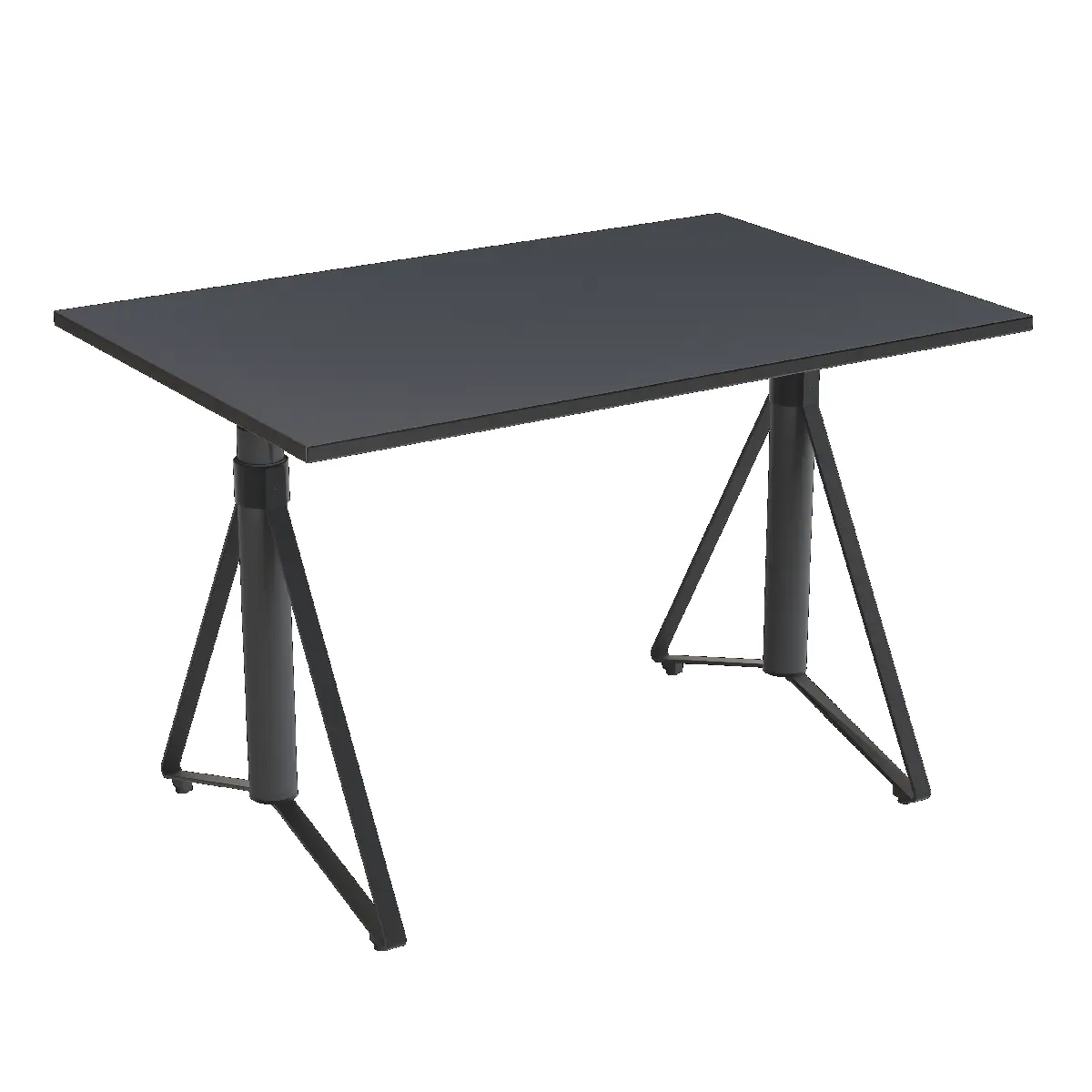 Elektrisch h�henverstellbarer HEB Tisch mit ASH furnierter Tischplatte in der Farbvariante Midnight.