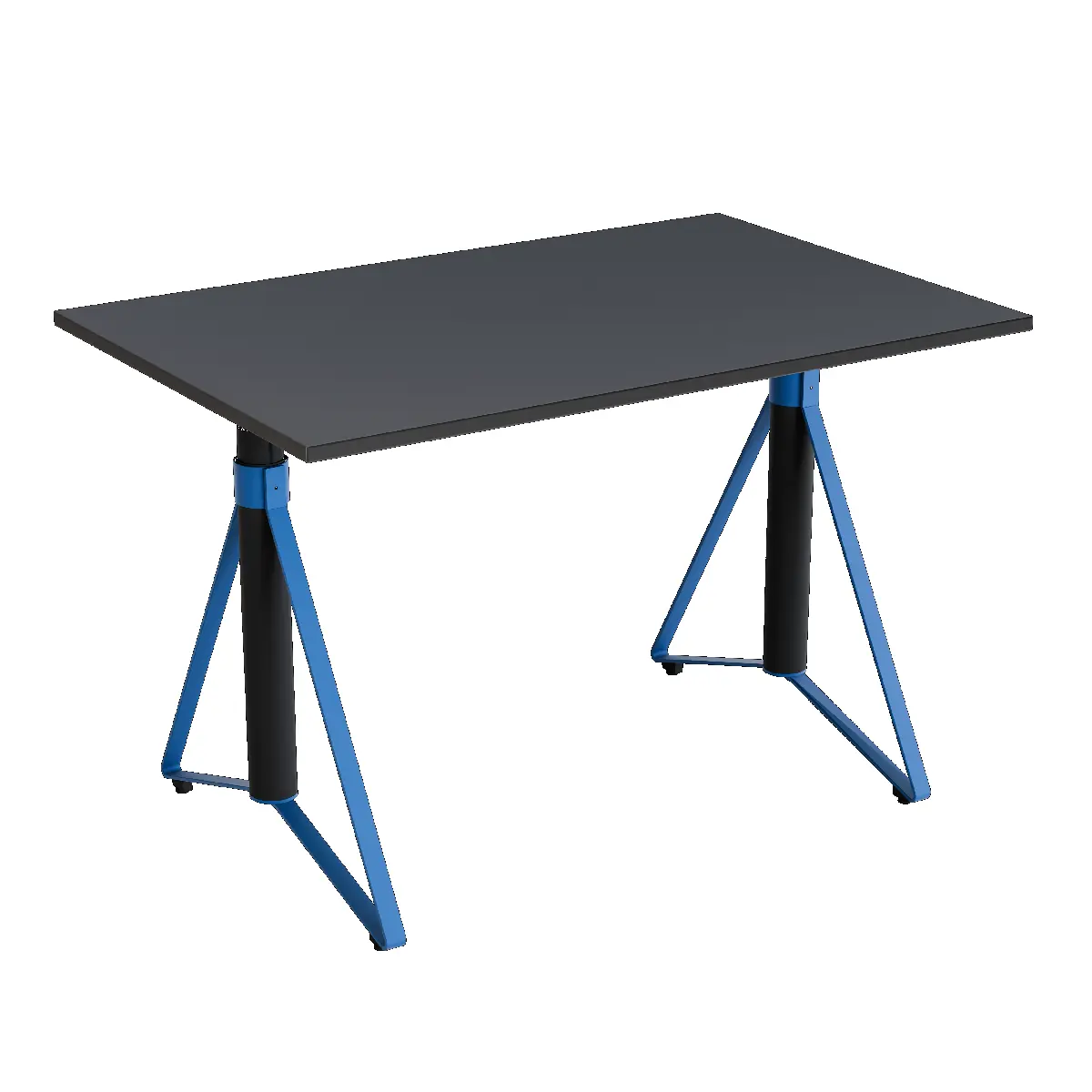 Elektrisch h�henverstellbarer HEB Tisch mit ASH furnierter Tischplatte in der Farbvariante Ocean.