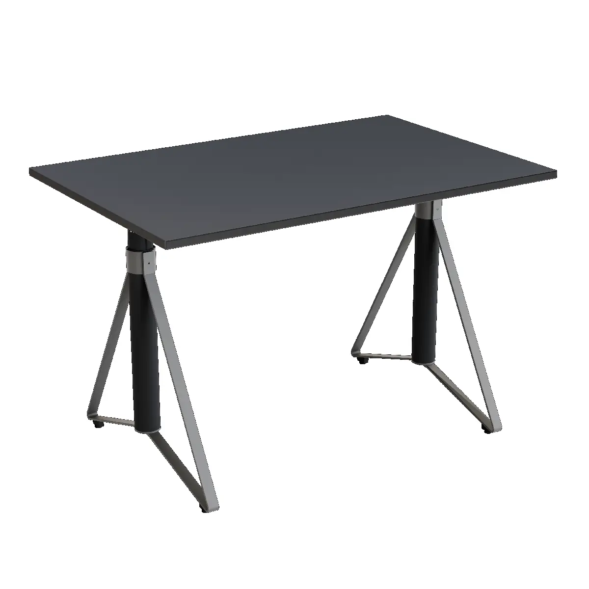 Elektrisch h�henverstellbarer HEB Tisch mit ASH furnierter Tischplatte in der Farbvariante Platinium.