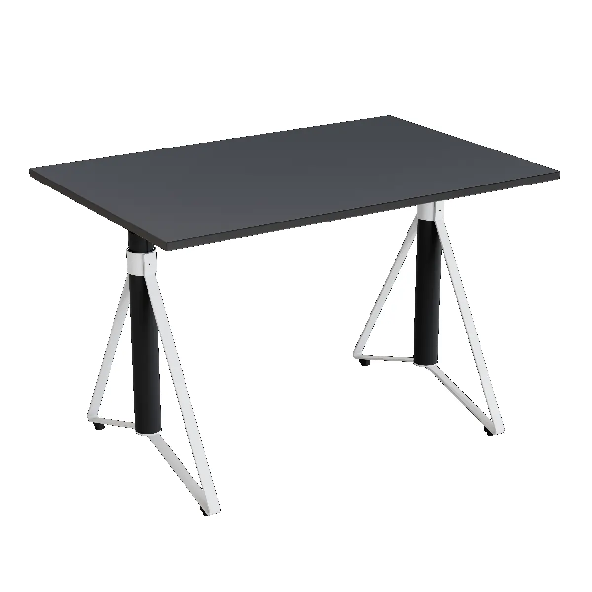 Elektrisch h�henverstellbarer HEB Tisch mit ASH furnierter Tischplatte in der Farbvariante Snow.