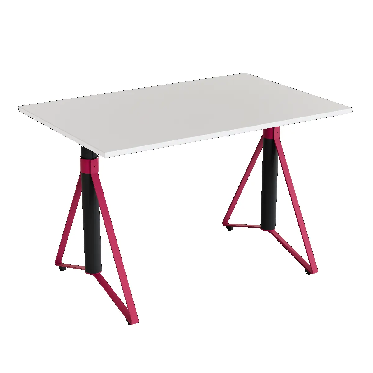 Elektrisch h�henverstellbarer HEB Tisch mit PALE furnierter Tischplatte in der Farbvariante Candy.