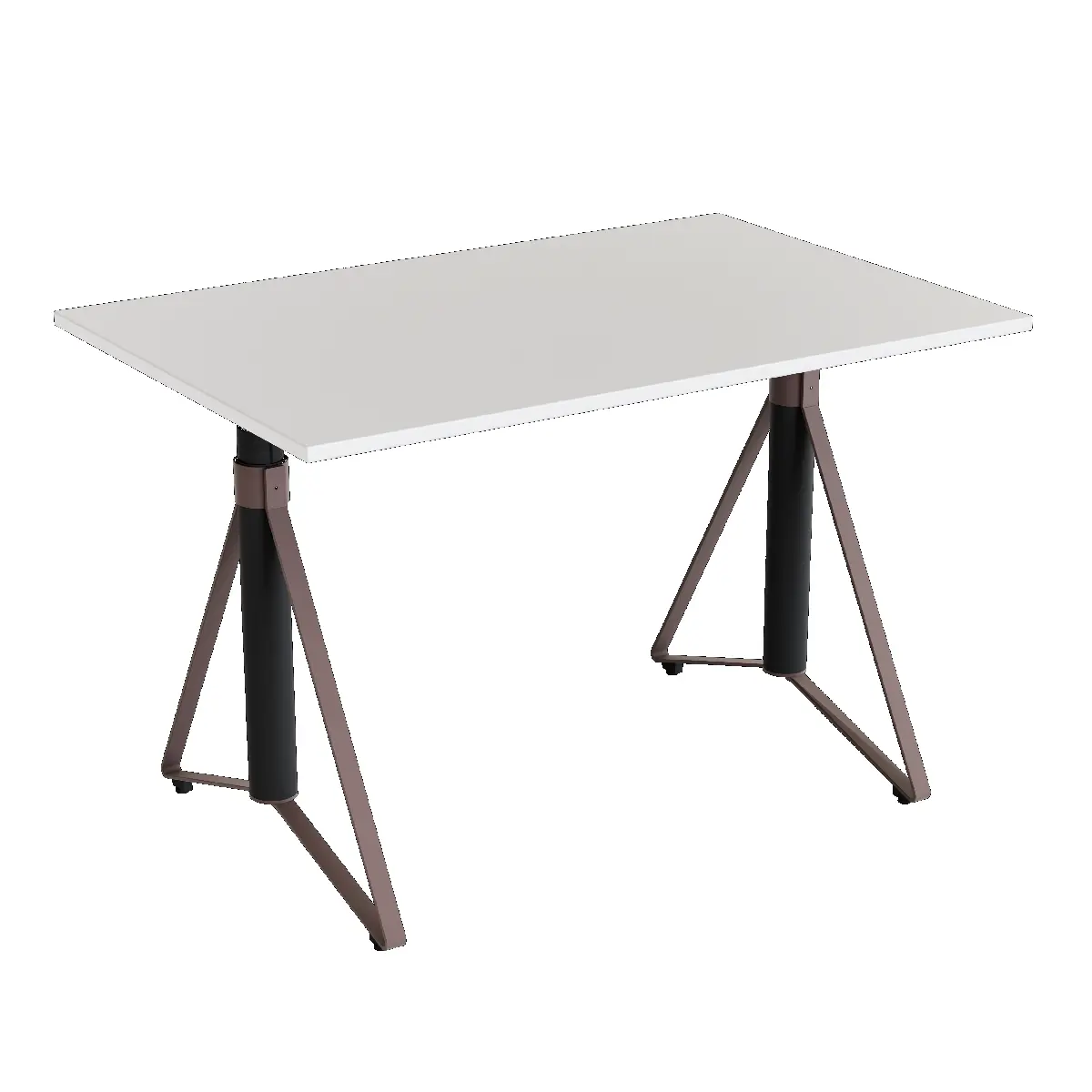 Elektrisch h�henverstellbarer HEB Tisch mit PALE furnierter Tischplatte in der Farbvariante Marron.