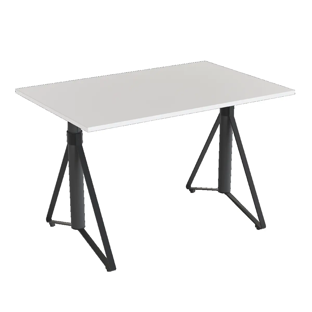 Elektrisch h�henverstellbarer HEB Tisch mit PALE furnierter Tischplatte in der Farbvariante Midnight.
