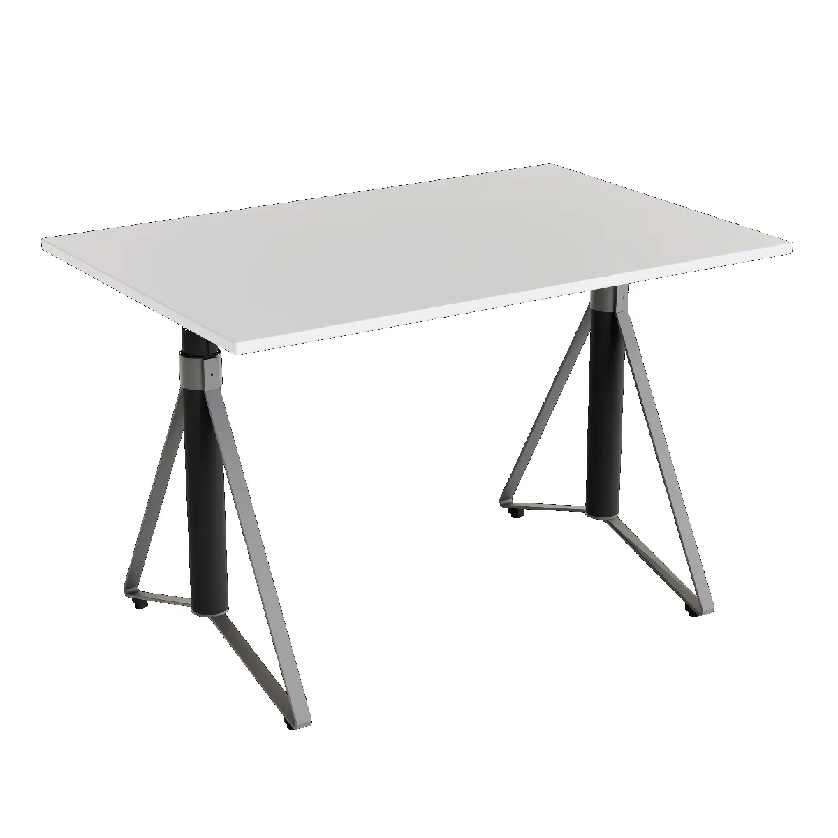 Elektrisch h�henverstellbarer HEB Tisch mit PALE furnierter Tischplatte in der Farbvariante Platinium.