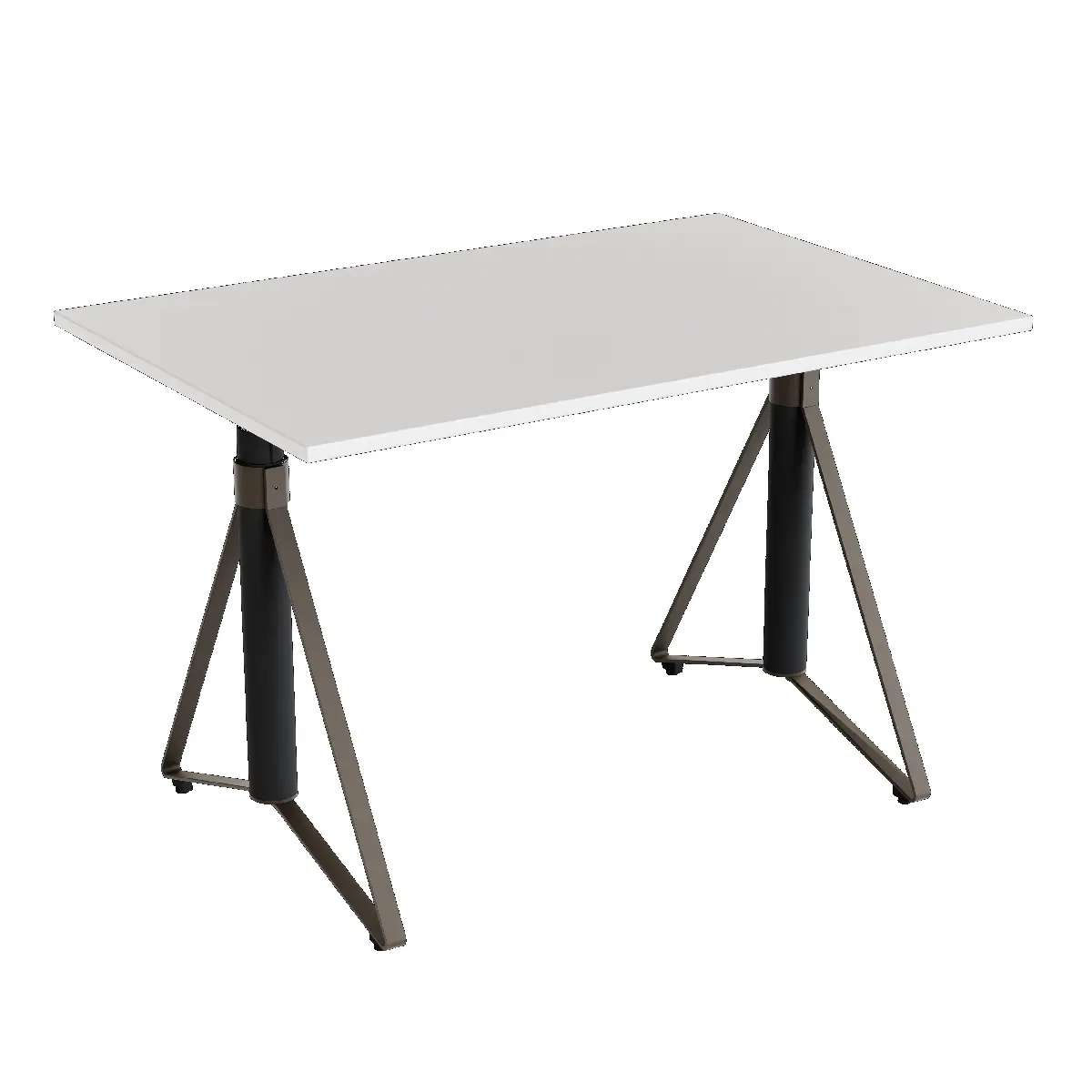 Elektrisch h�henverstellbarer HEB Tisch mit PALE furnierter Tischplatte in der Farbvariante Quartz.