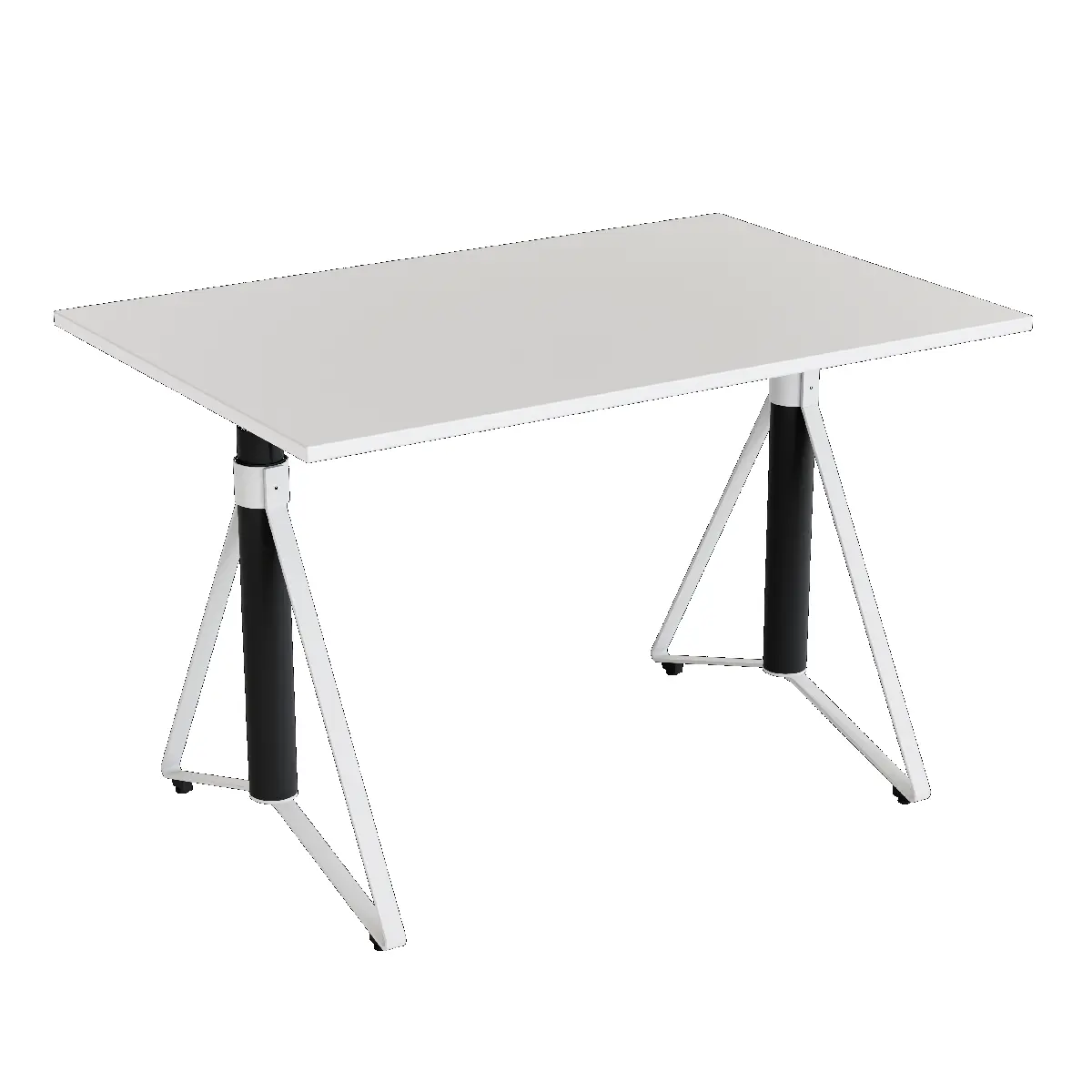 Elektrisch h�henverstellbarer HEB Tisch mit PALE furnierter Tischplatte in der Farbvariante Snow.