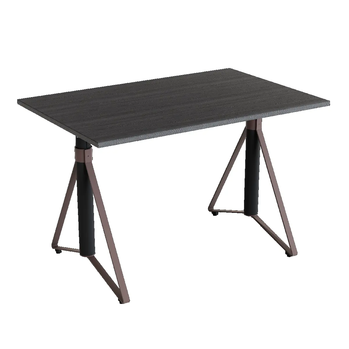 Elektrisch h�henverstellbarer HEB Tisch mit PINE furnierter Tischplatte in der Farbvariante Marron.