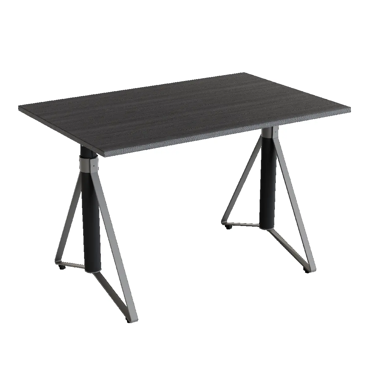 Elektrisch h�henverstellbarer HEB Tisch mit PINE furnierter Tischplatte in der Farbvariante Platinium.