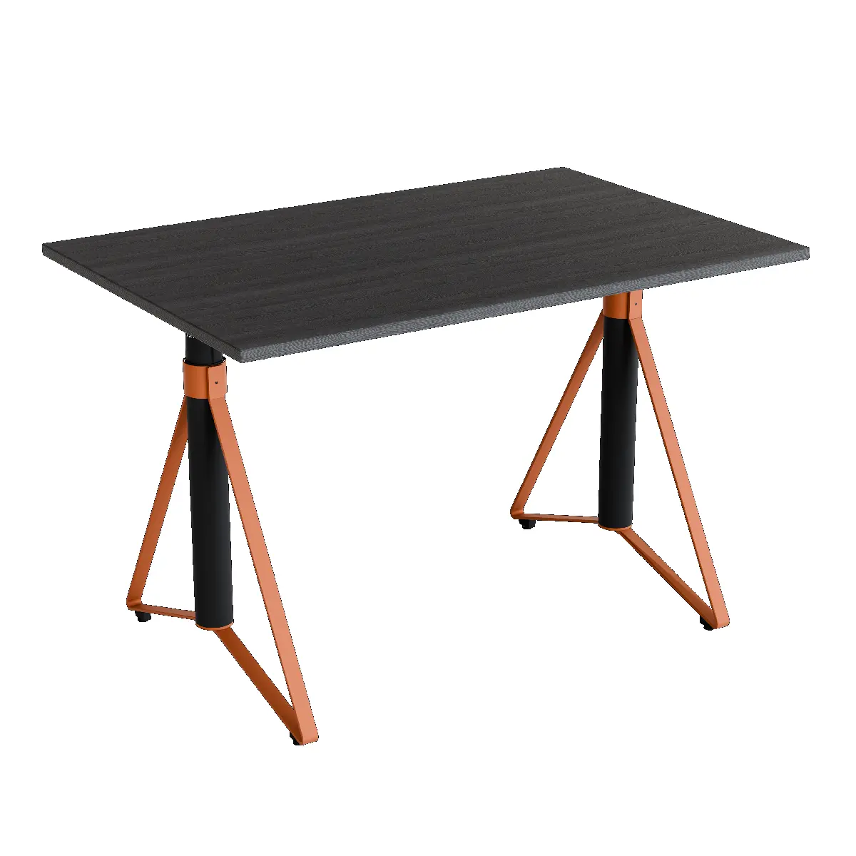 Elektrisch h�henverstellbarer HEB Tisch mit PINE furnierter Tischplatte in der Farbvariante Pumpkin.