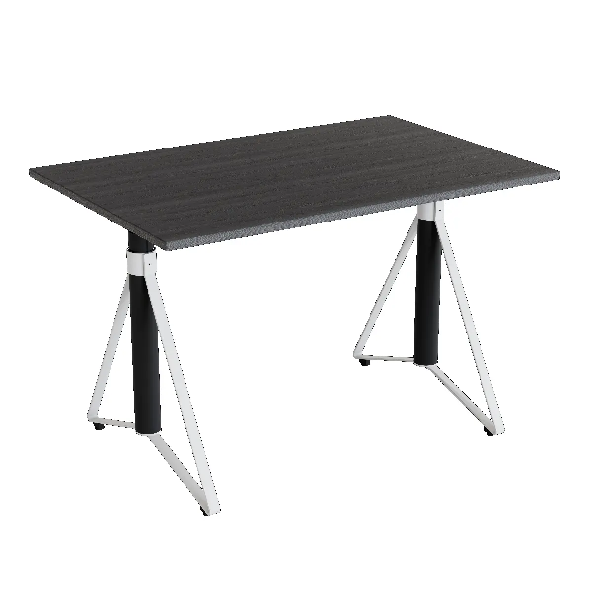 Elektrisch h�henverstellbarer HEB Tisch mit PINE furnierter Tischplatte in der Farbvariante Snow.