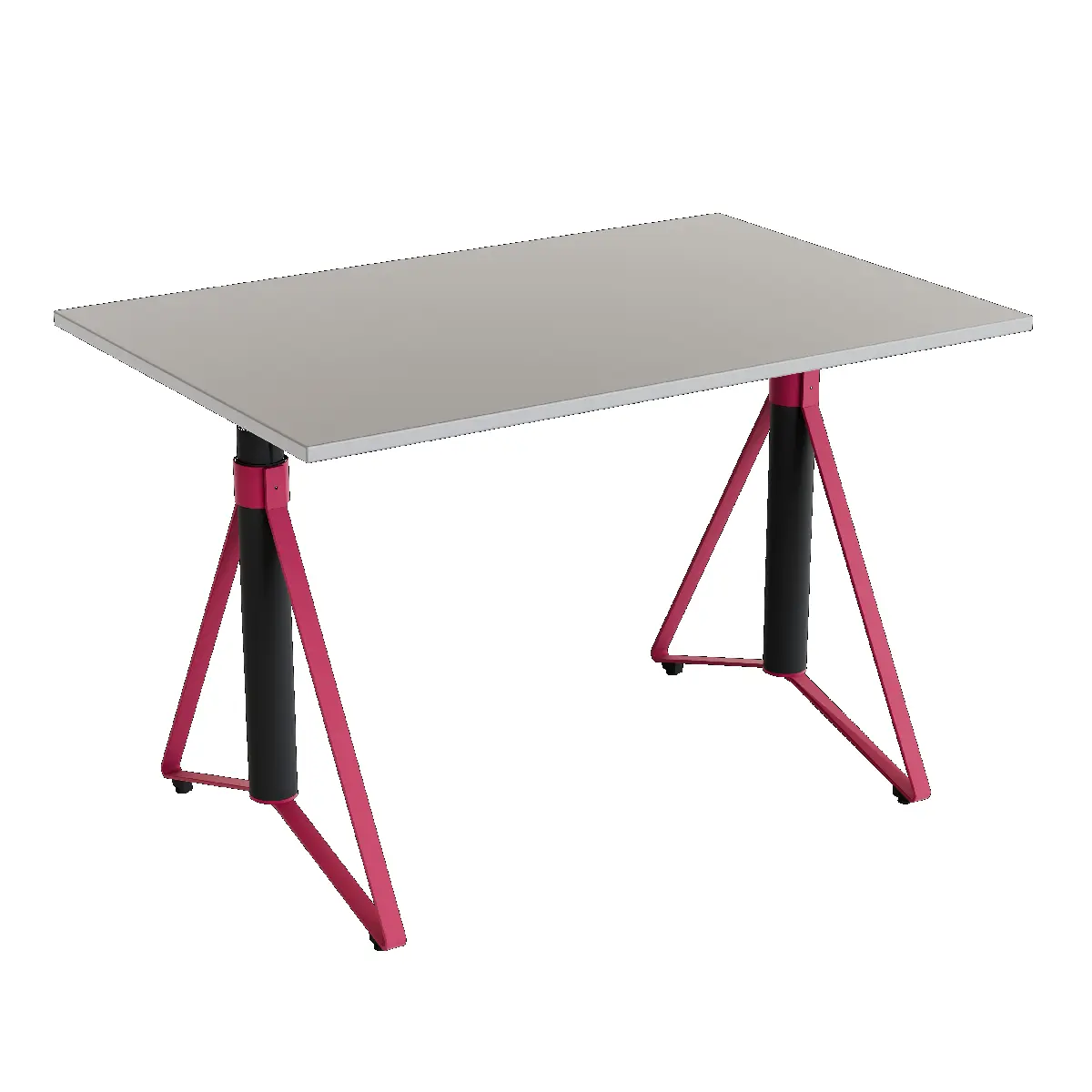 Elektrisch h�henverstellbarer HEB Tisch mit SMOKE furnierter Tischplatte in der Farbvariante Candy.