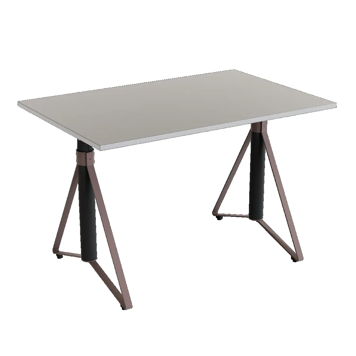 Elektrisch h�henverstellbarer HEB Tisch mit SMOKE furnierter Tischplatte in der Farbvariante Marron.