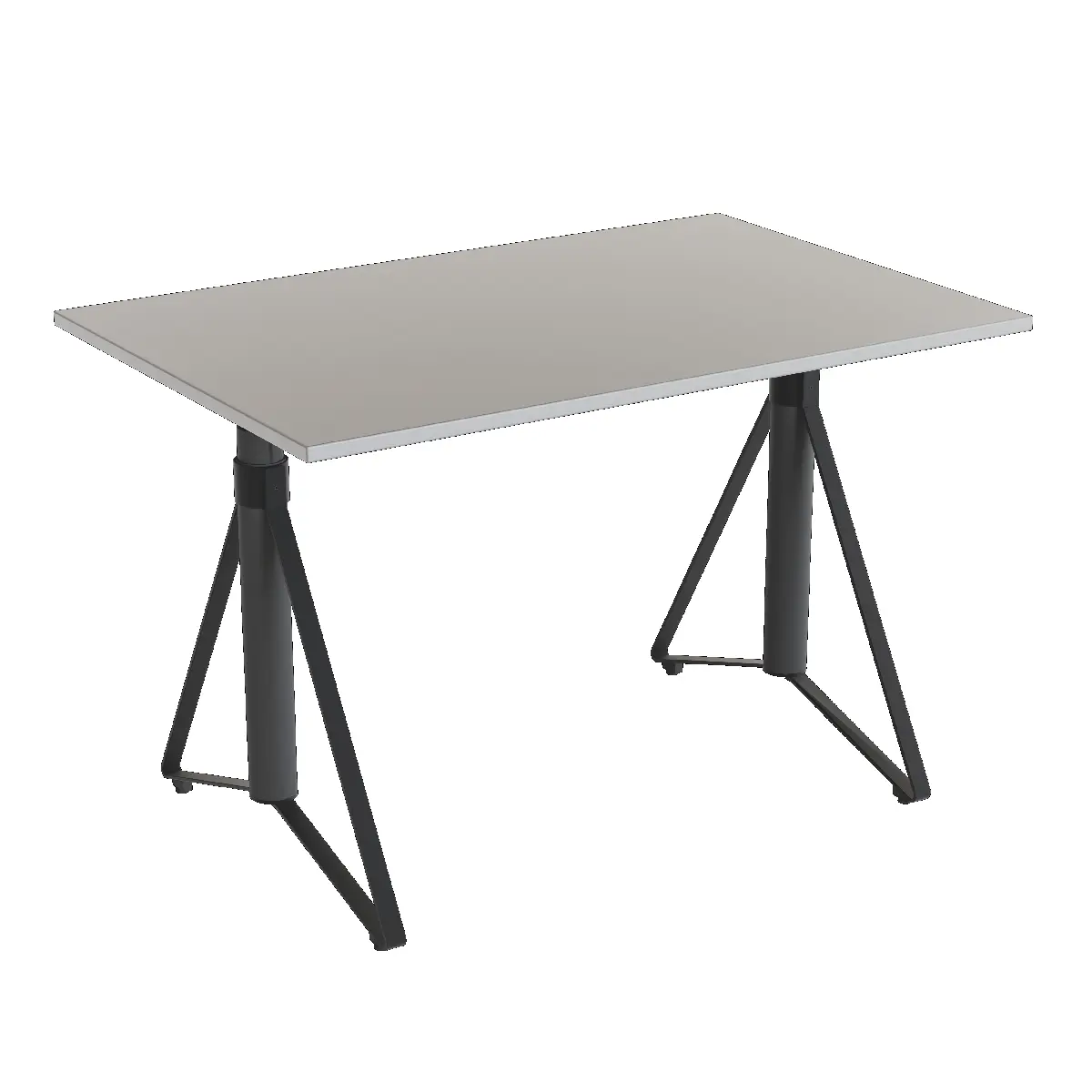 Elektrisch h�henverstellbarer HEB Tisch mit SMOKE furnierter Tischplatte in der Farbvariante Midnight.