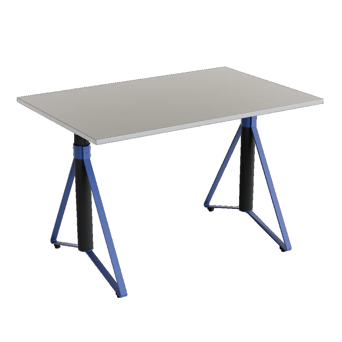 Elektrisch h�henverstellbarer HEB Tisch mit SMOKE furnierter Tischplatte in der Farbvariante Navy.