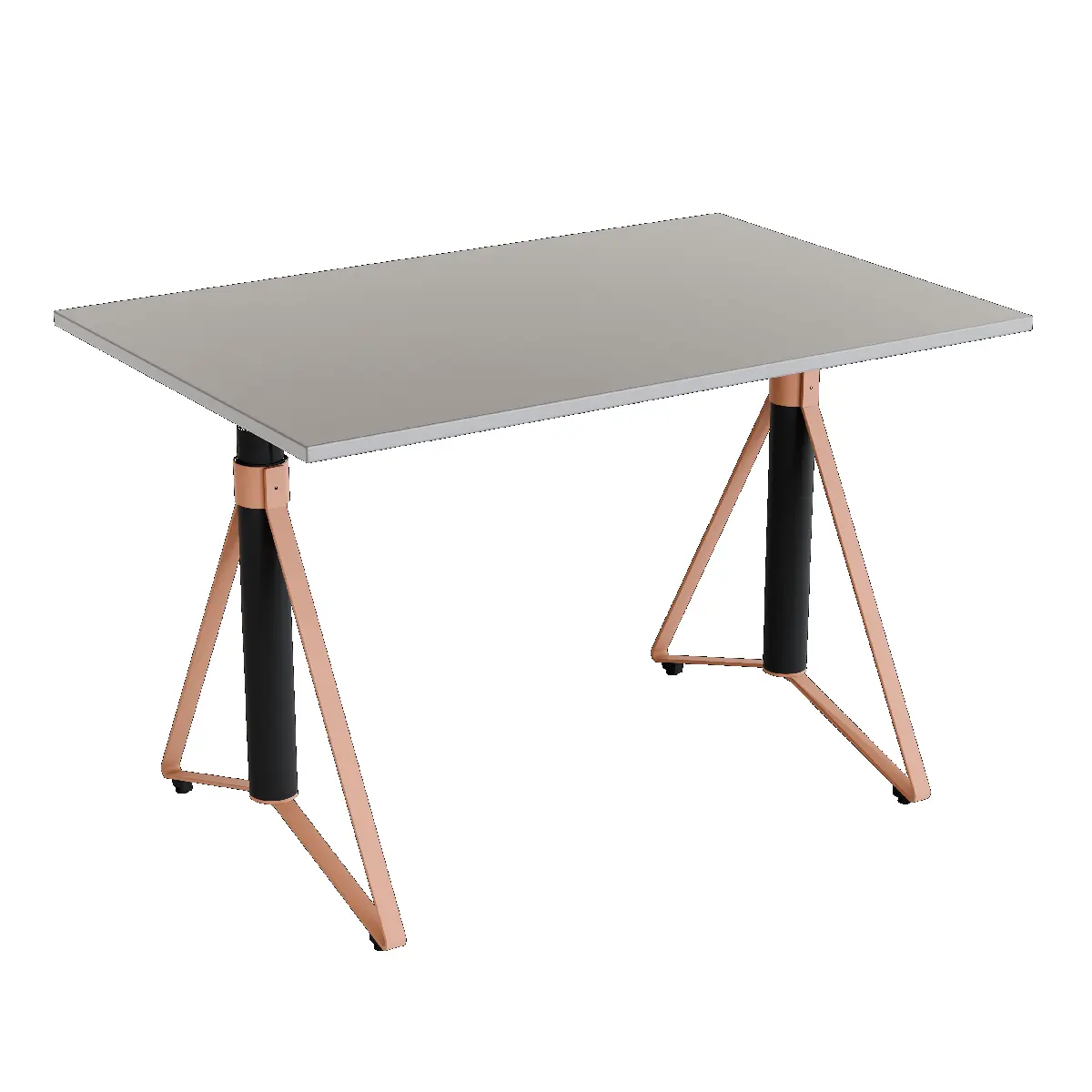 Elektrisch h�henverstellbarer HEB Tisch mit SMOKE furnierter Tischplatte in der Farbvariante Peach.