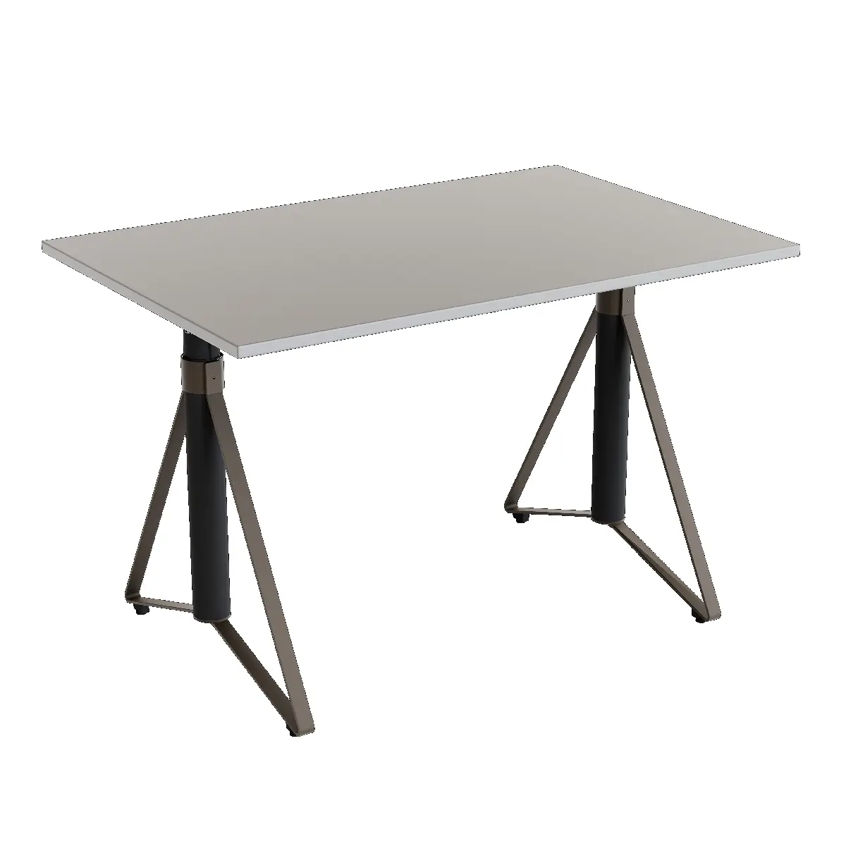 Elektrisch h�henverstellbarer HEB Tisch mit SMOKE furnierter Tischplatte in der Farbvariante Quartz.