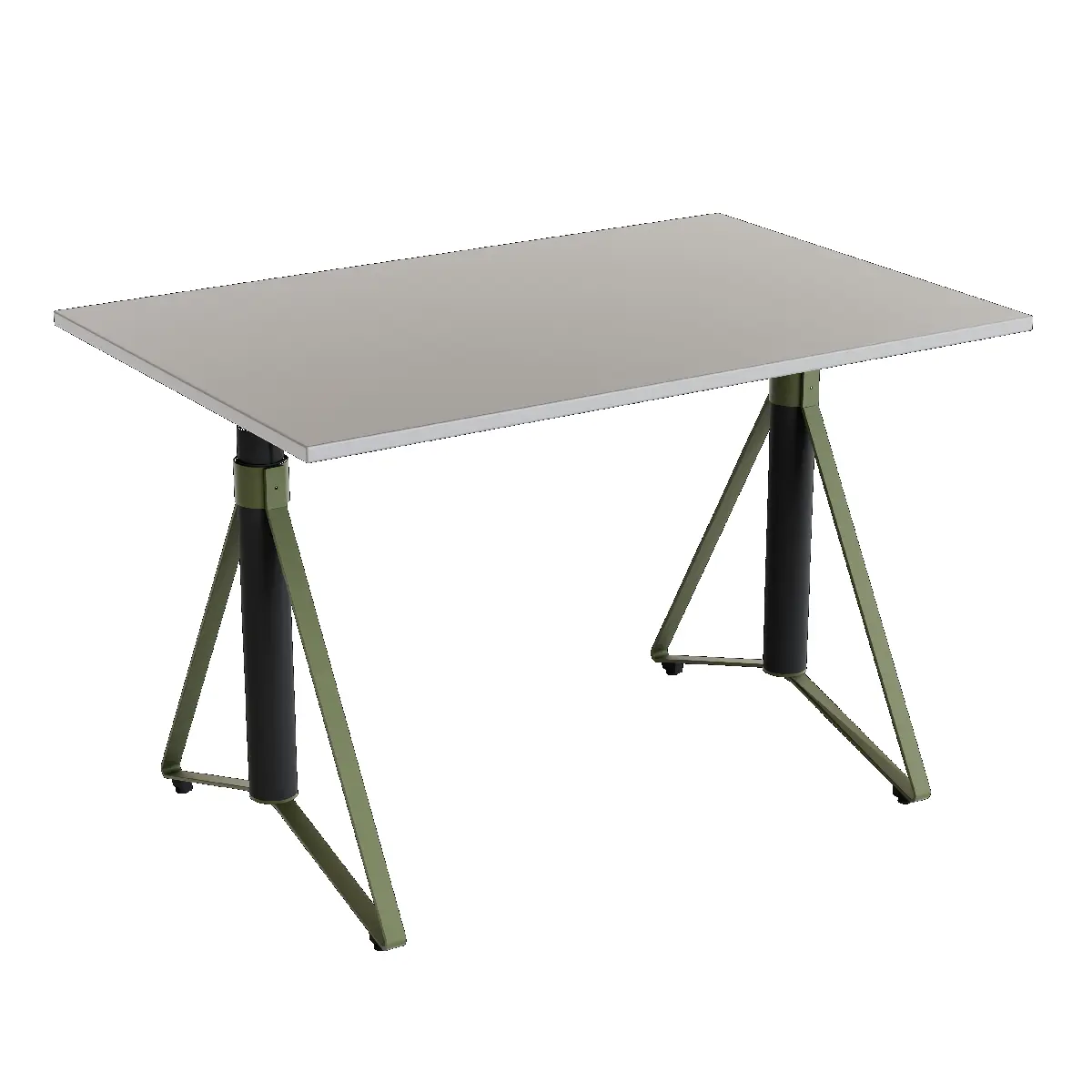 Elektrisch h�henverstellbarer HEB Tisch mit SMOKE furnierter Tischplatte in der Farbvariante Reseda.