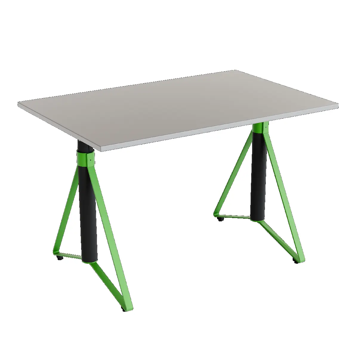 Elektrisch h�henverstellbarer HEB Tisch mit SMOKE furnierter Tischplatte in der Farbvariante Spring.