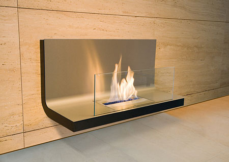 Wall Flame Biokamin schwarz/Edelstahl, Glas klar