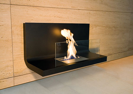 Wall Flame Biokamin Stahl schwarz, Glas klar