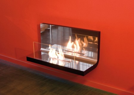 Wall Flame Biokamin schwarz/verchromt hochglanz, Glas klar