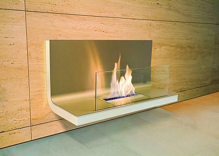 Wall Flame Biokamin wei/Edelstahl, Glas klar