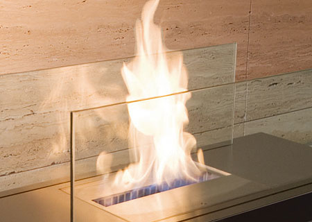 Floor Flame Biokamin Detail mit Edelstahlabdeckung