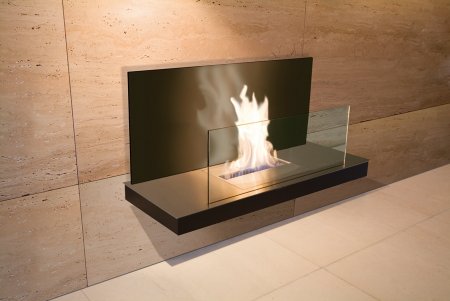 Wall Flame 2-540B Biokamin schwarz/Edelstahl mit Glas schwarz