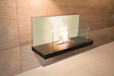 Wall Flame 2-541C Biokamin schwarz/Edelstahl mit Glas wei