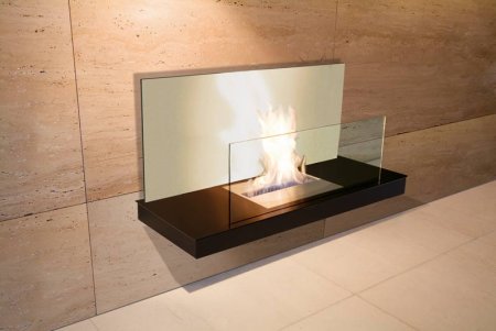 Wall Flame 2 Biokamin schwarz/schwarz mit Glas wei