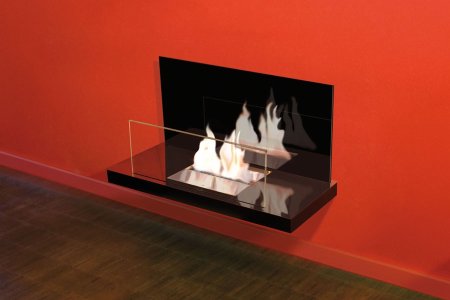 Wall Flame 2-546B Biokamin schwarz/hochglanzverchromt Glas schwarz