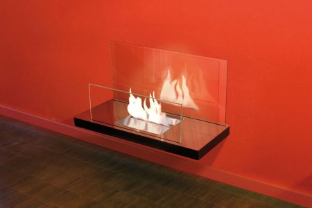 Wall Flame 2-546A Biokamin schwarz/hochglanzverchromt Glas klar