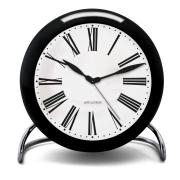 Arne Jacobsen Tischuhr ROMAN mit Wecker, schwarz mit weißem Ziffernblatt Arne Jacobsen Tischuhr ROMAN mit Wecker, schwarz mit weißem Ziffernblatt