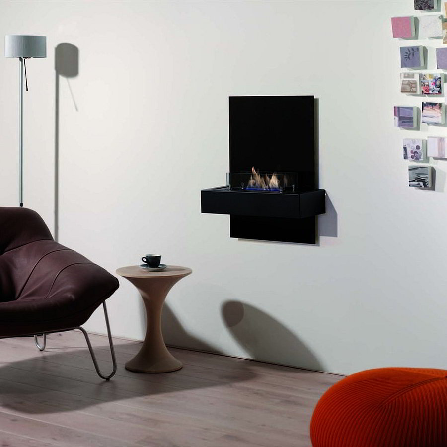 Wandkamin QUERO Rückwand Glas schwarz von Rubyfires Wandkamin QUERO Rückwand Glas schwarz