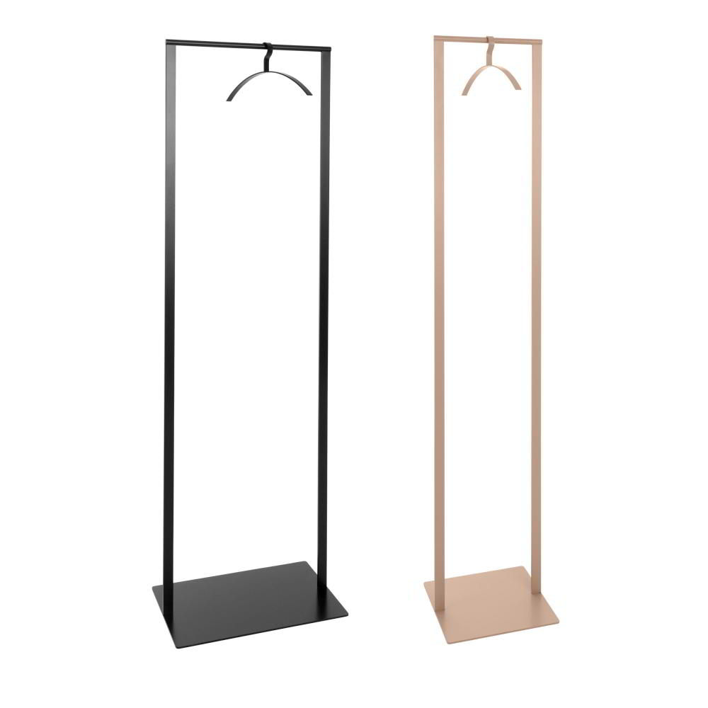 SLIM Standgarderobe 52 cm breit in schwarz (links) und 33 cm breit in rosenholz (rechts) mit Kleiderbgel 0210