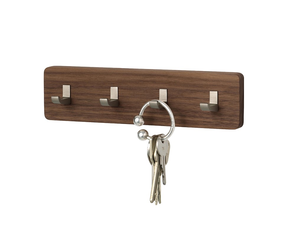 KEY BAR Schlsselbrett 20 cm, Nussbaum natur gelt, Haken Alu bronze