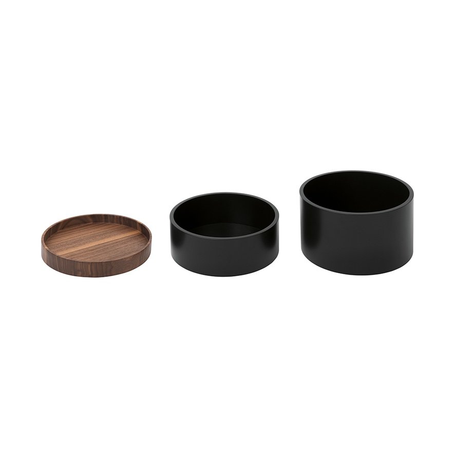 CAPSULE Holzdosen schwarz-Nussbaum, einzeln von schönbuch CAPSULE Holzdosen schwarz-Nussbaum, einzeln