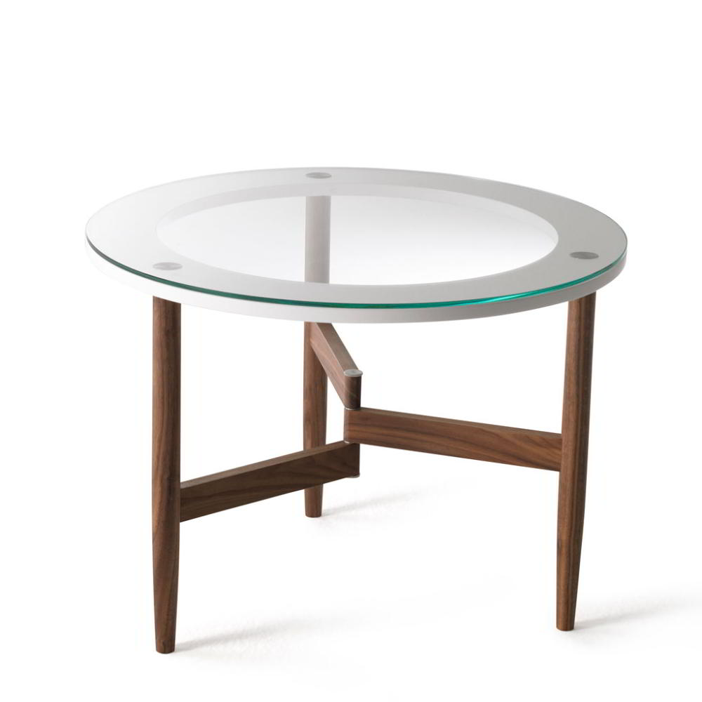 OBLO Couchtisch 45 cm, Nussbaum massiv geölt, mit Glasplatte, Ring weiß von signet OBLO Couchtisch 45 cm, Nussbaum massiv geölt, mit Glasplatte, Ring weiß