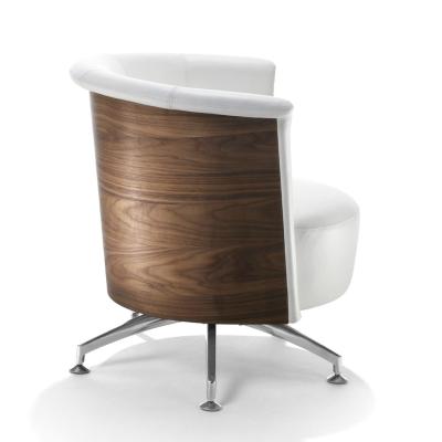 TOP Sessel, Nussbaum, Leder wei, Seitenansicht