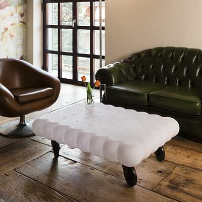 TEA TIME rollbarer Couchtisch beleuchtet mit Gravur von Slide Design TEA TIME rollbarer Couchtisch beleuchtet mit Gravur