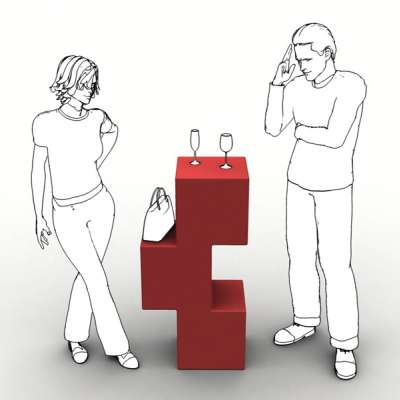 TRIS in rot, ohne Beleuchtung, als Stehtisch