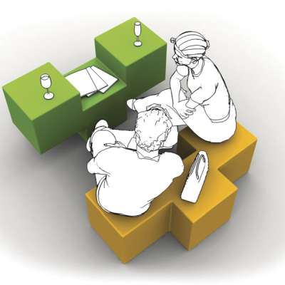TRIS Sitzelement f�r zwei Personen, mit TRIS als Tisch